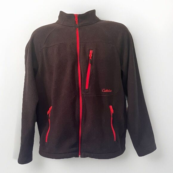 Cabelas Fleece Full Zip Jacket Mens M Black/Red Gorp Outdoor Cabin Spring Rustic - Picture 1 of 3